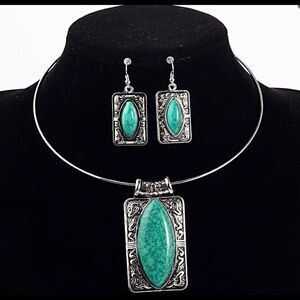 💞 New silver & imitation turquoise necklace & earrings 💞